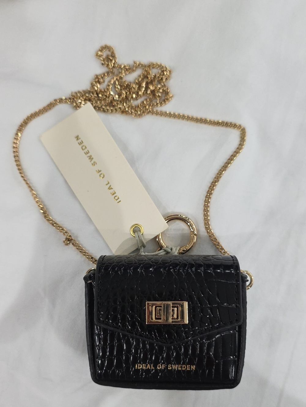 Ideal Of Sweden Airpod Black Croc Gold Hardwear Crossbody Shoulder Mini Bag New